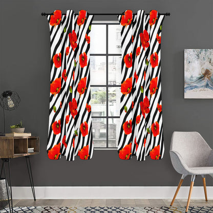 Black White Zebra Flower Pattern Print Curtain