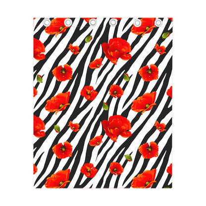 Black White Zebra Flower Pattern Print Curtain