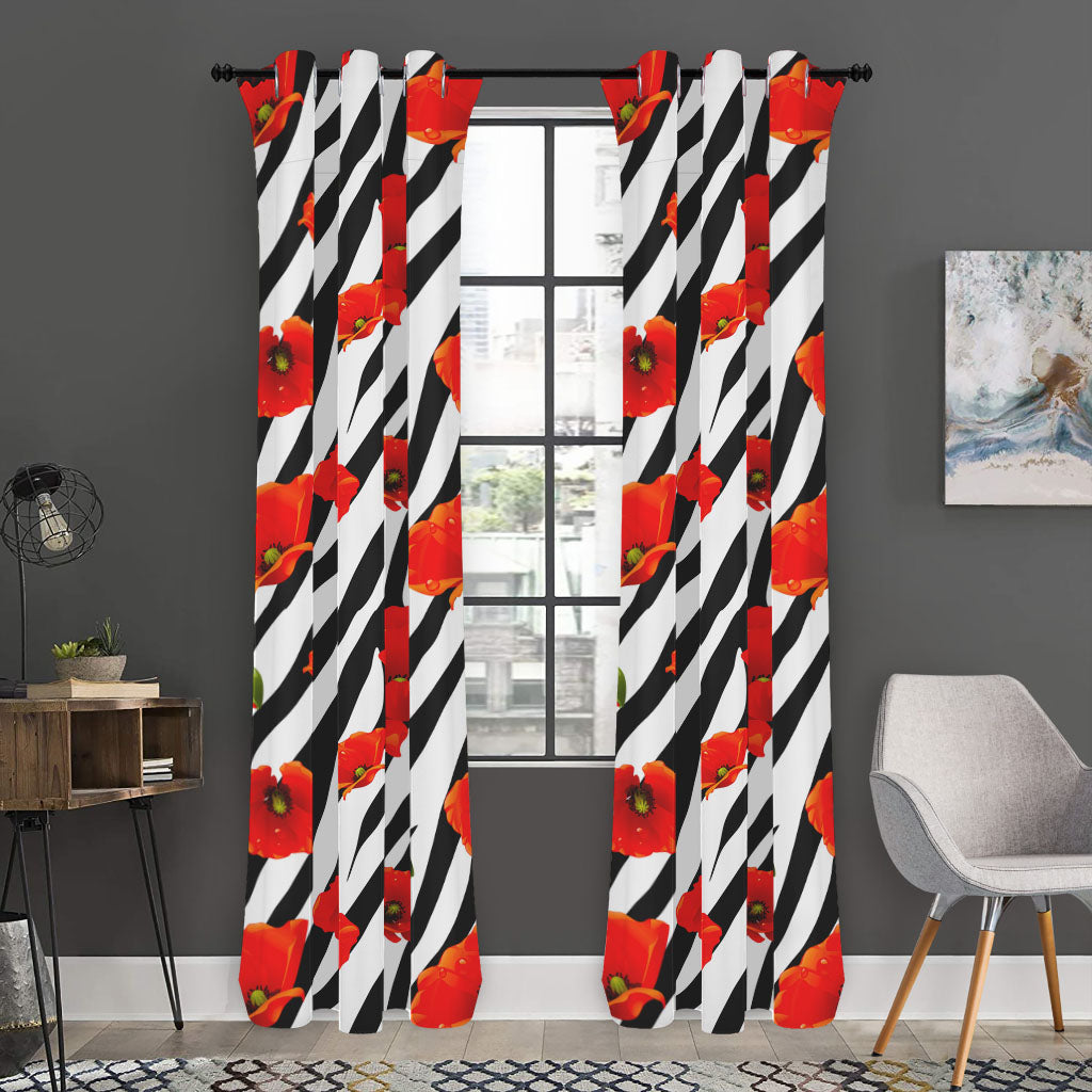 Black White Zebra Flower Pattern Print Curtain