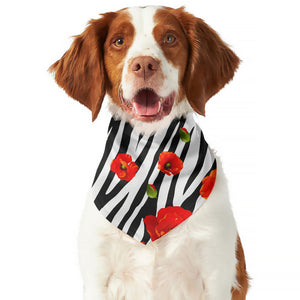 Black White Zebra Flower Pattern Print Dog Bandana