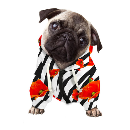 Black White Zebra Flower Pattern Print Dog Zip Up Hoodie