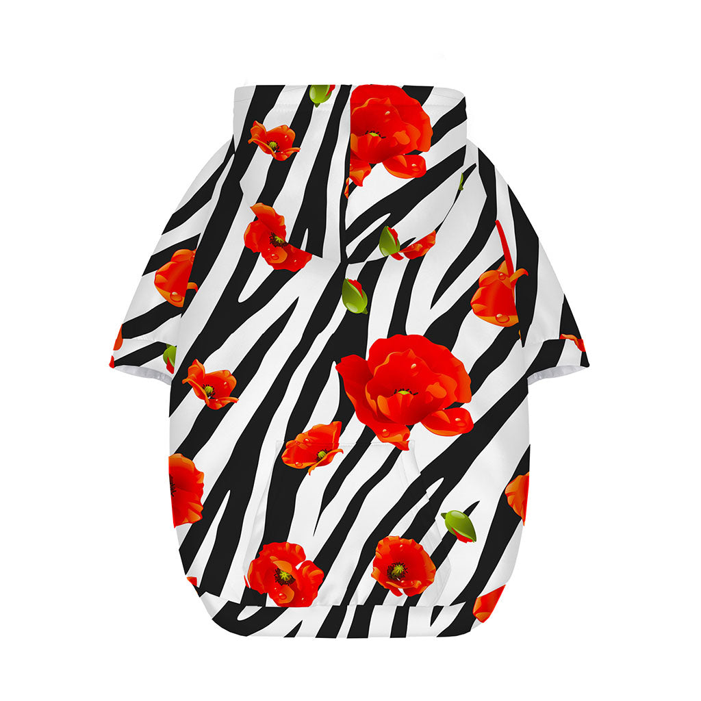 Black White Zebra Flower Pattern Print Dog Zip Up Hoodie