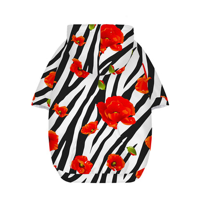 Black White Zebra Flower Pattern Print Dog Zip Up Hoodie
