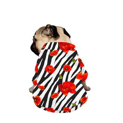 Black White Zebra Flower Pattern Print Dog Zip Up Jacket