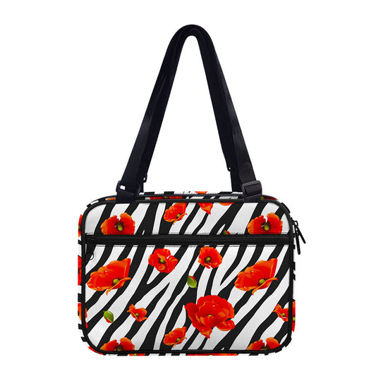 Black White Zebra Flower Pattern Print Double Strap Bible Bag