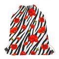 Black White Zebra Flower Pattern Print Drawstring Bag