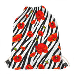 Black White Zebra Flower Pattern Print Drawstring Bag