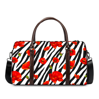 Black White Zebra Flower Pattern Print Duffle Bag