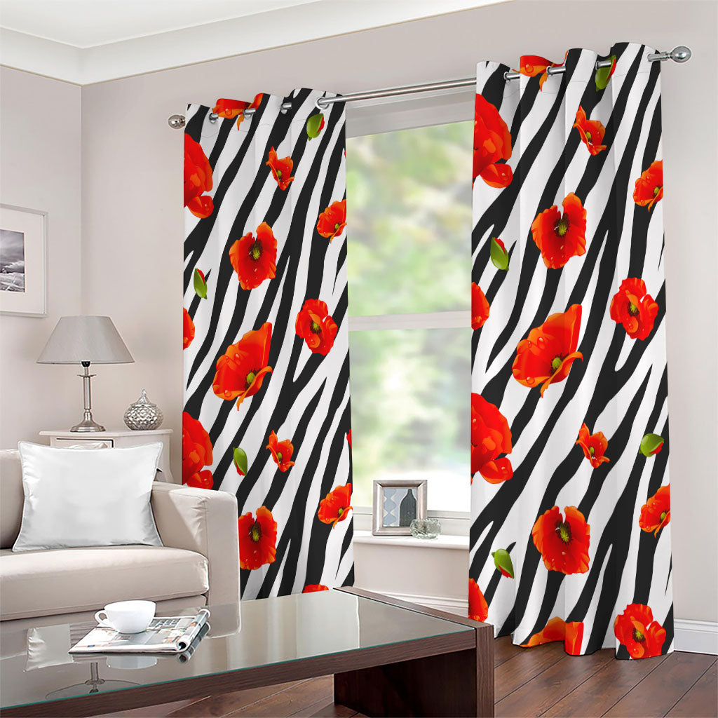 Black White Zebra Flower Pattern Print Extra Wide Grommet Curtains