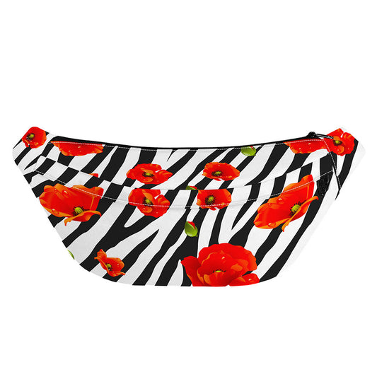 Black White Zebra Flower Pattern Print Fanny Pack