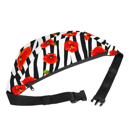 Black White Zebra Flower Pattern Print Fanny Pack