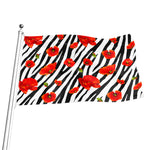 Black White Zebra Flower Pattern Print Flag