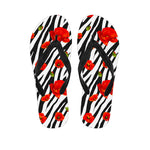 Black White Zebra Flower Pattern Print Flip Flops
