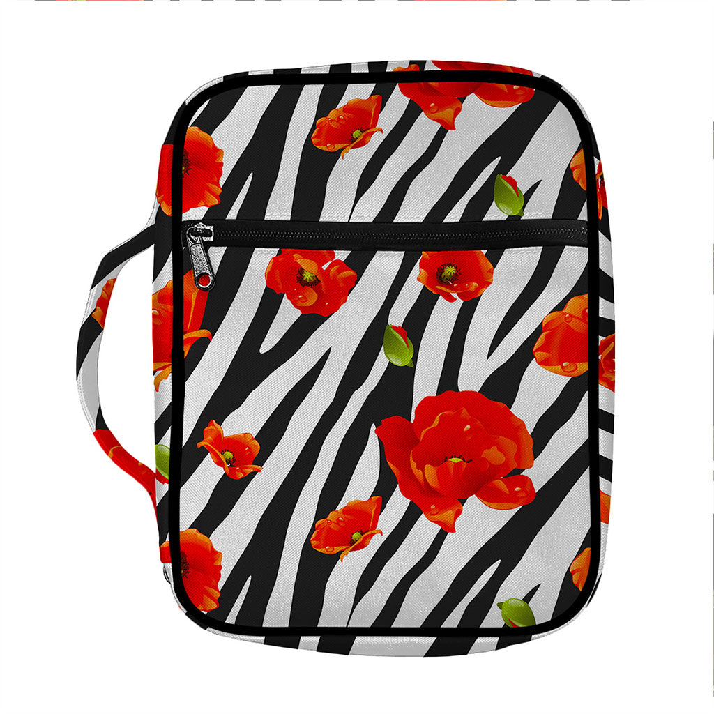 Black White Zebra Flower Pattern Print Front Pocket Bible Bag
