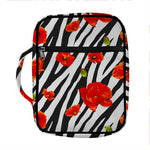 Black White Zebra Flower Pattern Print Front Pocket Bible Bag