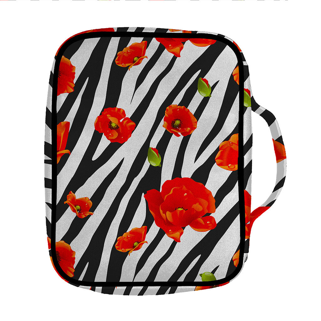 Black White Zebra Flower Pattern Print Front Pocket Bible Bag