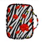 Black White Zebra Flower Pattern Print Front Pocket Bible Bag