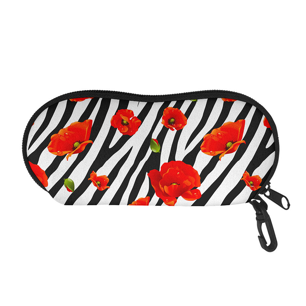Black White Zebra Flower Pattern Print Glasses Case