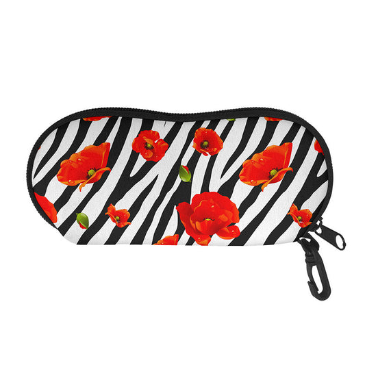 Black White Zebra Flower Pattern Print Glasses Case