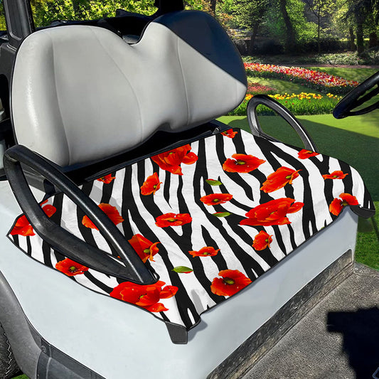 Black White Zebra Flower Pattern Print Golf Cart Seat Cover