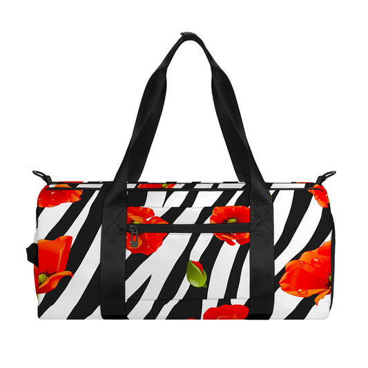 Black White Zebra Flower Pattern Print Gym Bag