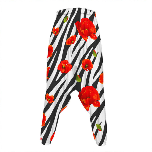 Black White Zebra Flower Pattern Print Hammer Pants