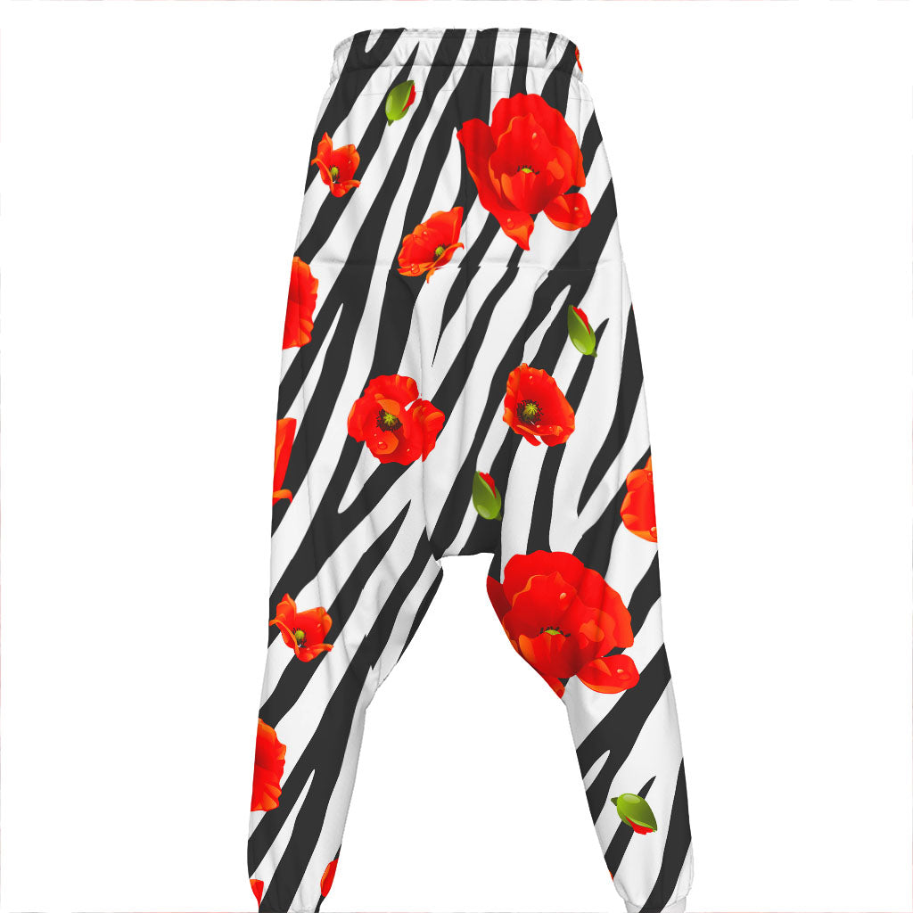 Black White Zebra Flower Pattern Print Hammer Pants