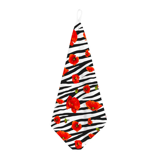 Black White Zebra Flower Pattern Print Hand Towel