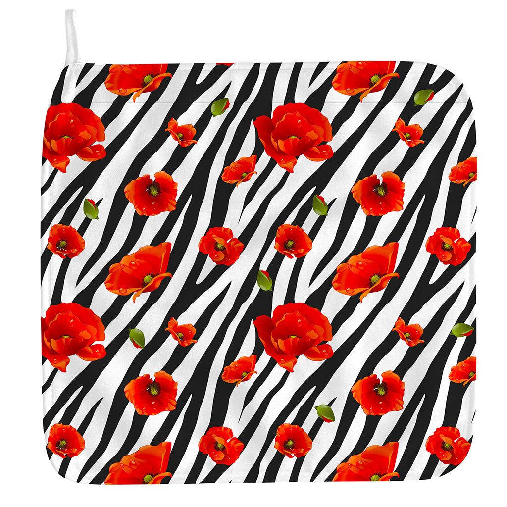 Black White Zebra Flower Pattern Print Hand Towel