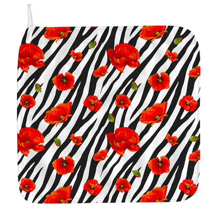 Black White Zebra Flower Pattern Print Hand Towel