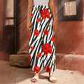 Black White Zebra Flower Pattern Print Harem Pants