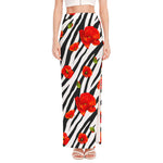 Black White Zebra Flower Pattern Print High Slit Maxi Skirt