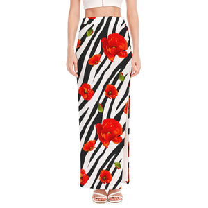 Black White Zebra Flower Pattern Print High Slit Maxi Skirt