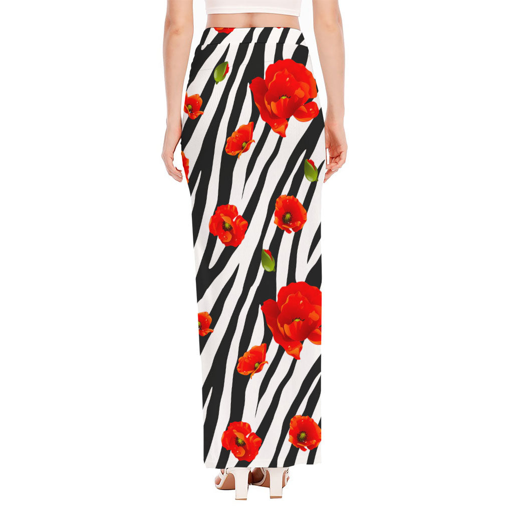 Black White Zebra Flower Pattern Print High Slit Maxi Skirt