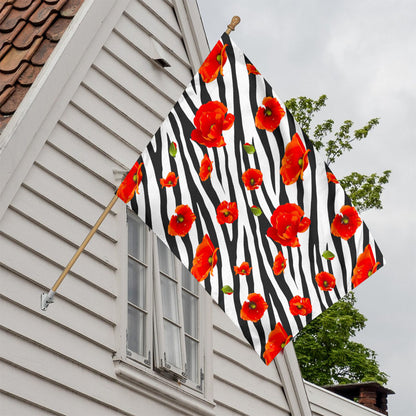 Black White Zebra Flower Pattern Print House Flag