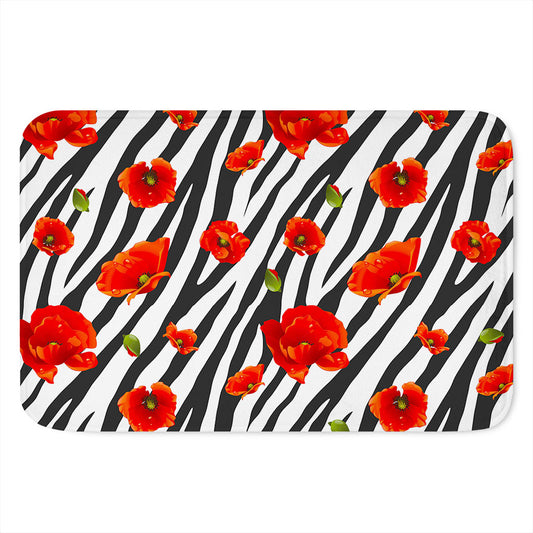 Black White Zebra Flower Pattern Print Indoor Door Mat