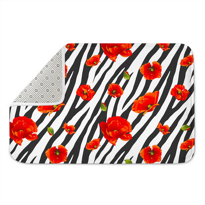 Black White Zebra Flower Pattern Print Indoor Door Mat