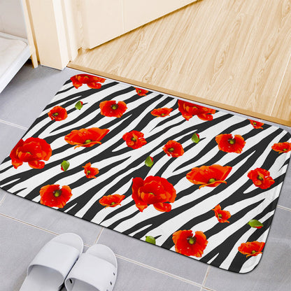 Black White Zebra Flower Pattern Print Indoor Door Mat