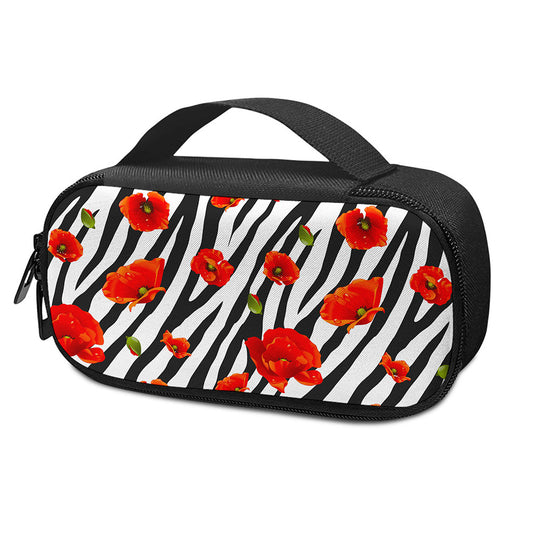 Black White Zebra Flower Pattern Print Insulin Cooler Travel Case