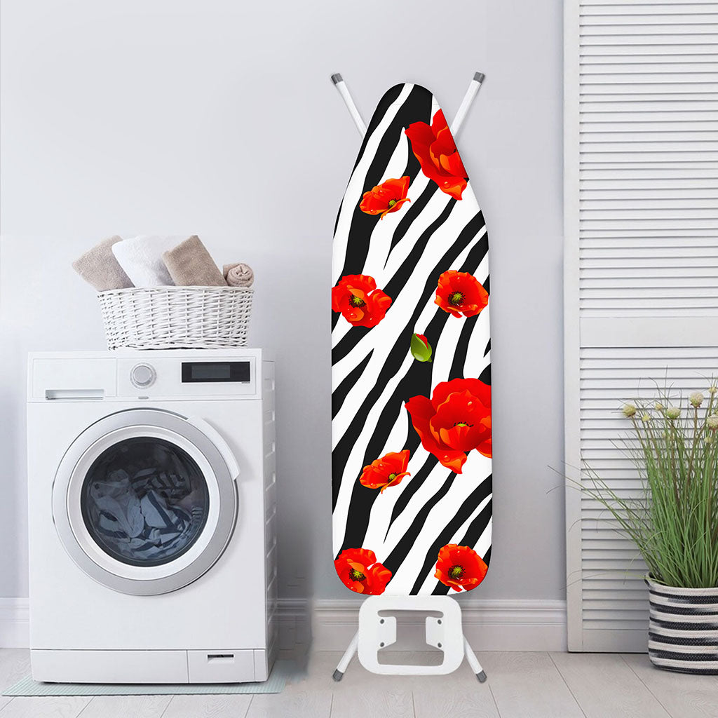 Black White Zebra Flower Pattern Print Ironing Board Cover