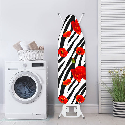 Black White Zebra Flower Pattern Print Ironing Board Cover