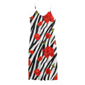Black White Zebra Flower Pattern Print Jersey Midi Cami Dress