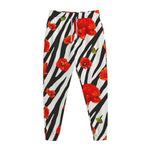 Black White Zebra Flower Pattern Print Jogger Pants