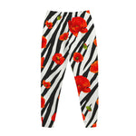 Black White Zebra Flower Pattern Print Jogger Pants