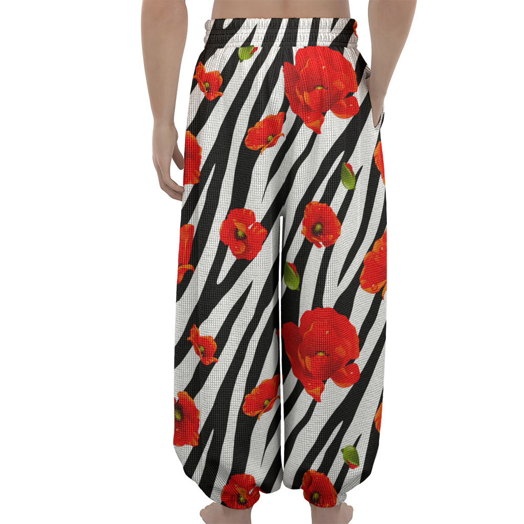 Black White Zebra Flower Pattern Print Lantern Pants