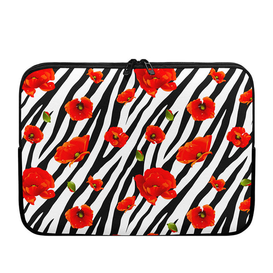 Black White Zebra Flower Pattern Print Laptop Sleeve