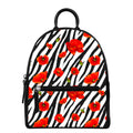 Black White Zebra Flower Pattern Print Leather Backpack