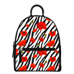 Black White Zebra Flower Pattern Print Leather Backpack