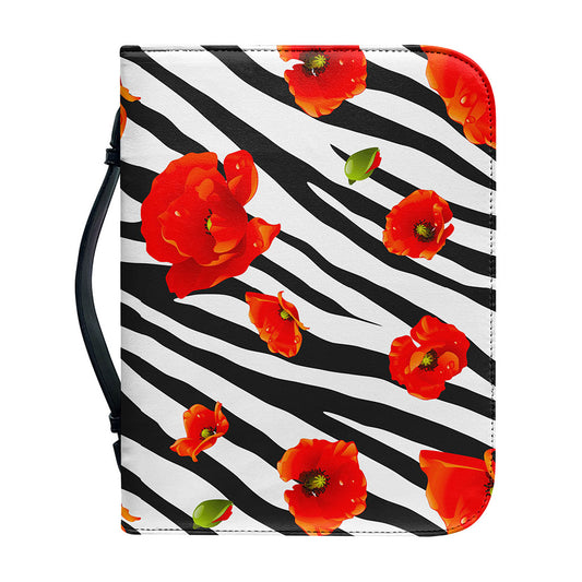 Black White Zebra Flower Pattern Print Leather Bible Cover