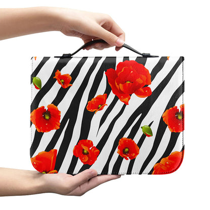 Black White Zebra Flower Pattern Print Leather Bible Cover